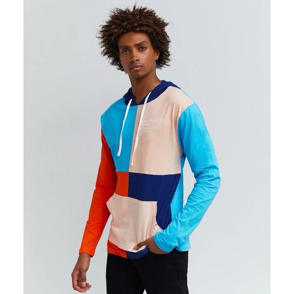 Reason Brand Color Block T-Shirt Hoodie Long Sleeve Muti-Color  Size Small #LL - Picture 1 of 10